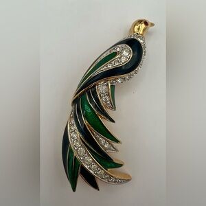 D’orlan Vintage 1980’s Gold Plated and Crystal Peacock Brooch